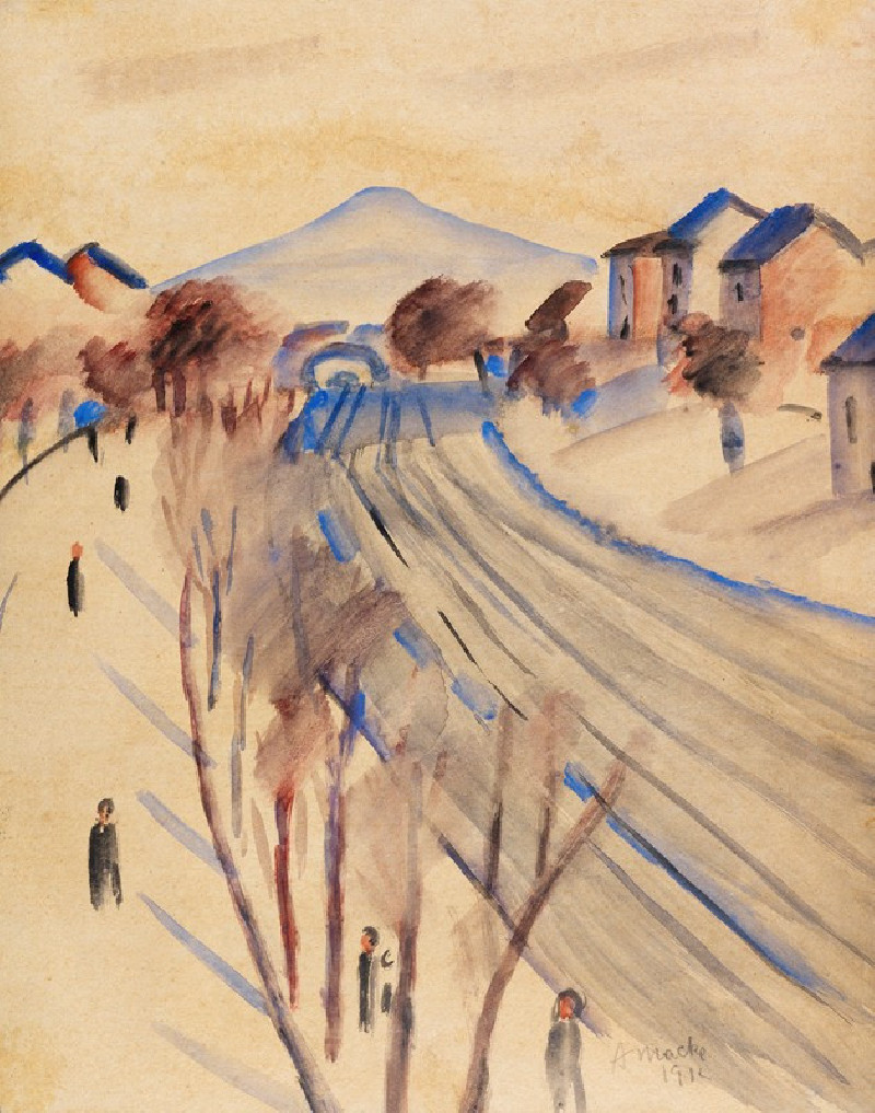 Ölberg mit Bahngleisen II (1912) reproduction of painting by August Macke. ALL GICLEE PRINTS