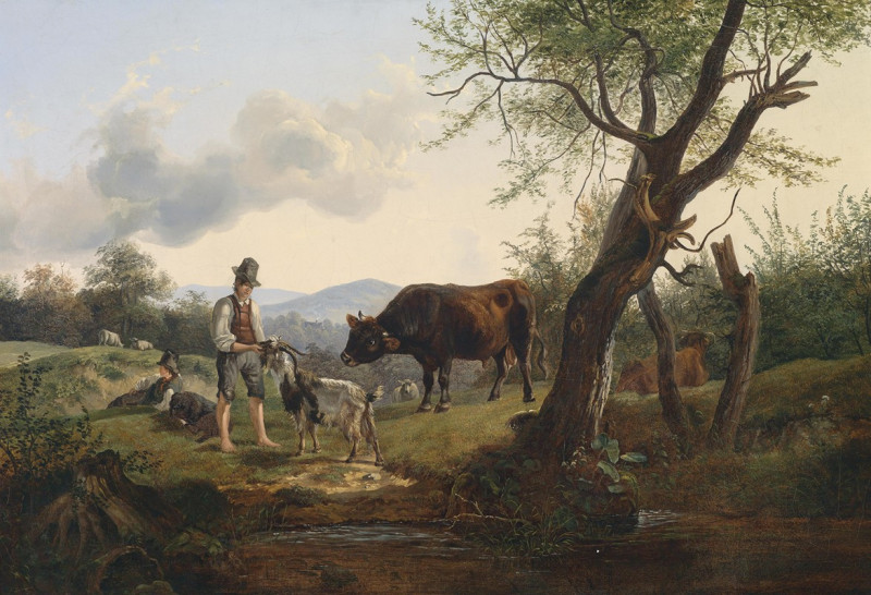 Hirte mit Ziegenbock reproduction of painting by Friedrich August Matthias Gauermann. ALL GICLEE PRINTS