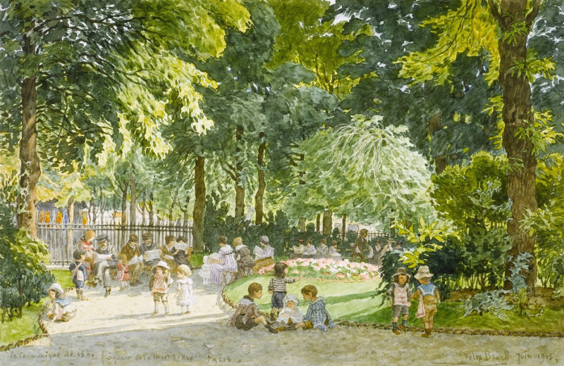 Square de la mairie du XIVème arrondissement, le communiqué de 15 heures (1915) reproduction of painting by Félix Brard. ALL ...