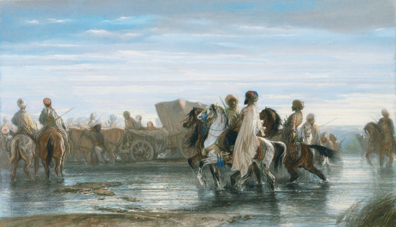 Fording a River (1845) reproduction of painting by Alexandre-Gabriel Decamps. ALL GICLEE PRINTS