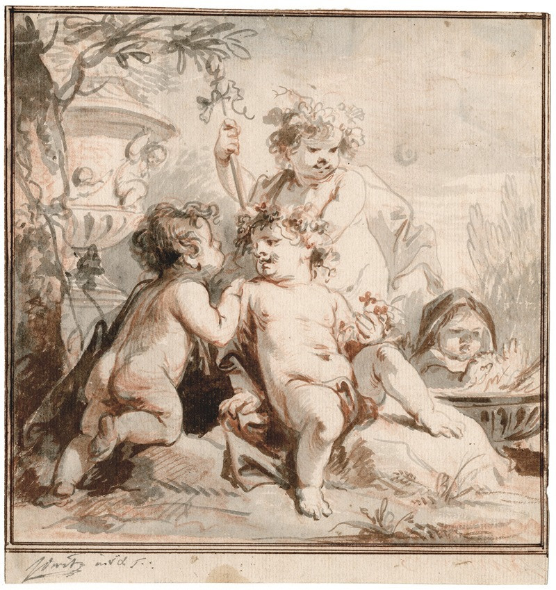 Putti als allegorie van de vier jaargetijden reproduction of painting by Jacob de Wit. ALL GICLEE PRINTS