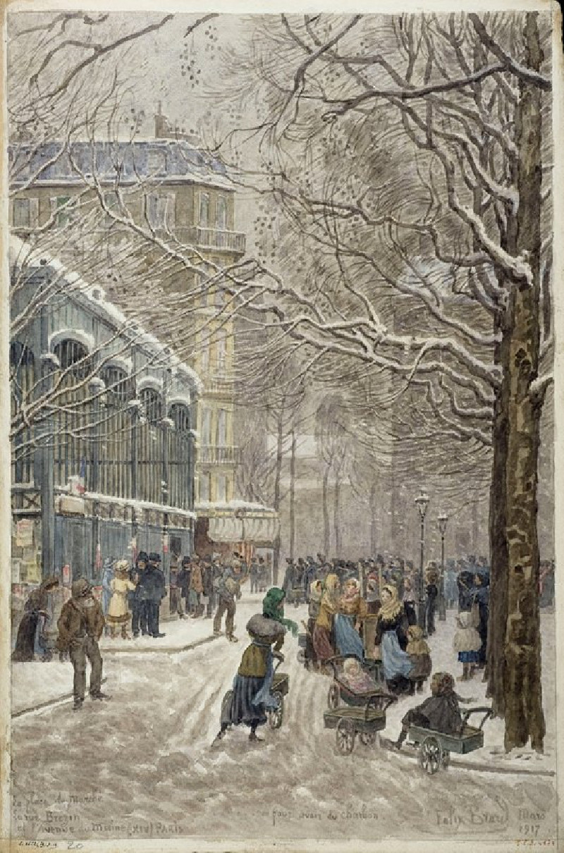 La place du Marché, la rue Brézin et l’avenue du Maine (1917) reproduction of painting by Félix Brard. ALL GICLEE PRINTS