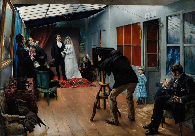 Wedding in the Photographer’s Studio (1879) reproduction of painting by Pascal-Adolphe-Jean Dagnan-Bouveret. ALL GICLEE PRINTS