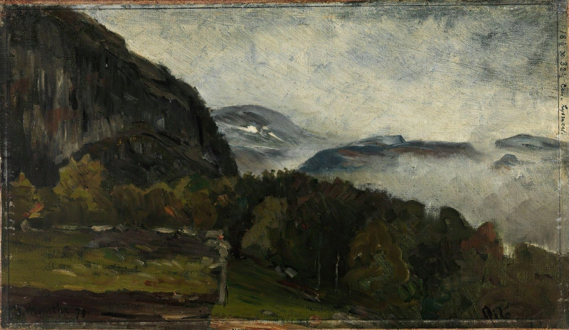 Landscape at Øylo in Mist (1879) reproduction of painting by Gerhard Munthe. ALL GICLEE PRINTS