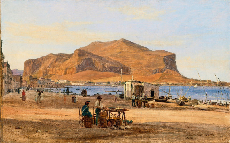 Martinus Rørbye reprodukcija Palermo Harbor with a View of Monte Pellegrino (1840), VISOS REPRODUKCIJOS , paveikslai, reprodu...