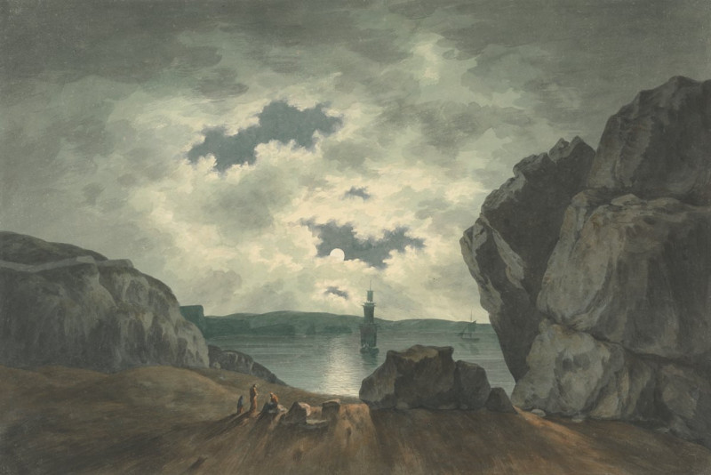 Bay Scene in Moonlight (1787) reproduction of painting by John Warwick Smith. ALL GICLEE PRINTS