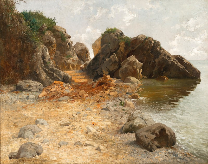 A Rocky Coast near Lovrano reproduction of painting by Adolf Kaufmann. ALL GICLEE PRINTS