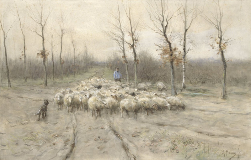 Schapenkudde op de heide bij Laren (1848 - 1888) reproduction of painting by Anton Mauve. ALL GICLEE PRINTS