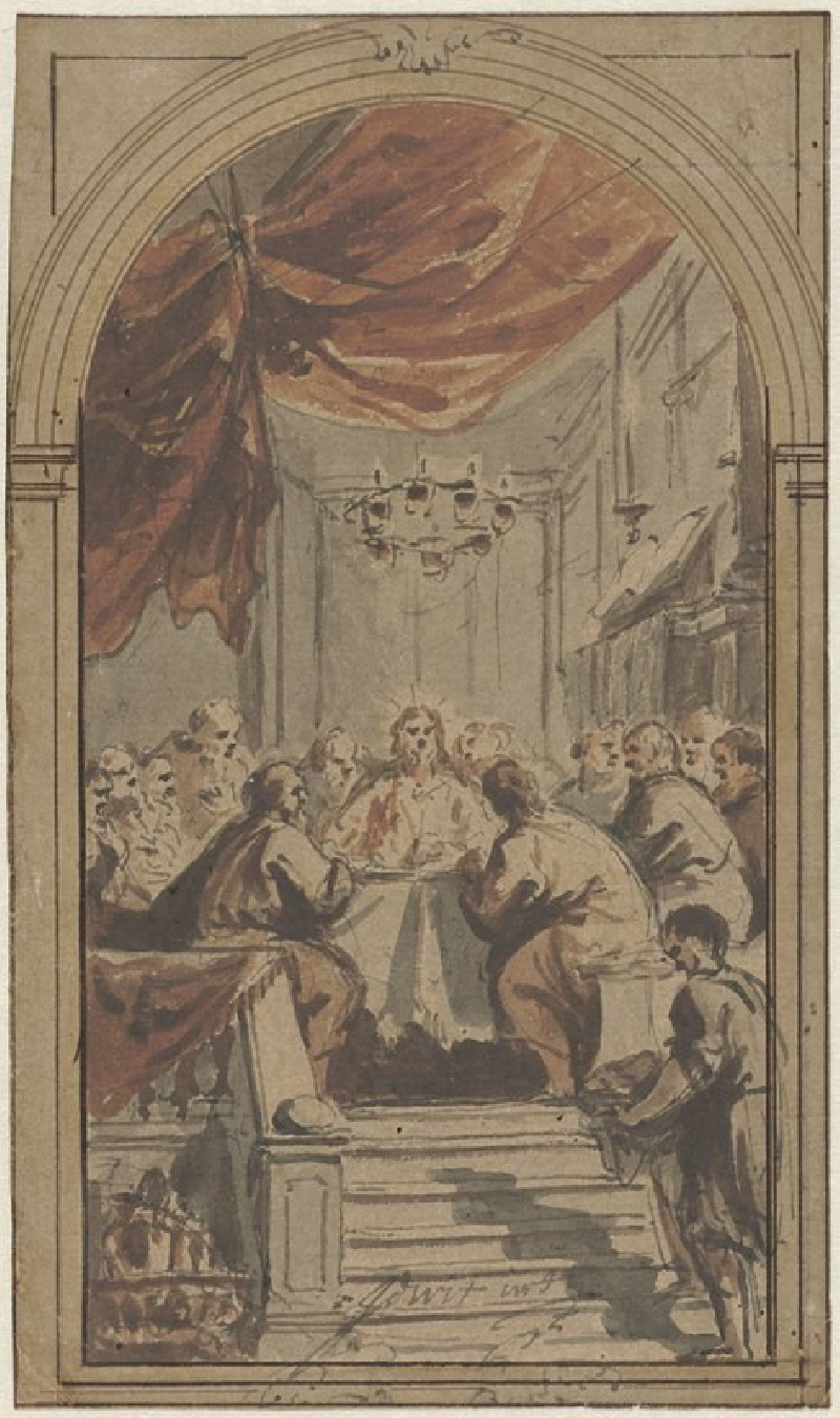 Het Heilig Avondmaal, voorgesteld in de opperzaal (c. 1705 - 1754) reproduction of painting by Jacob de Wit. ALL GICLEE PRINTS