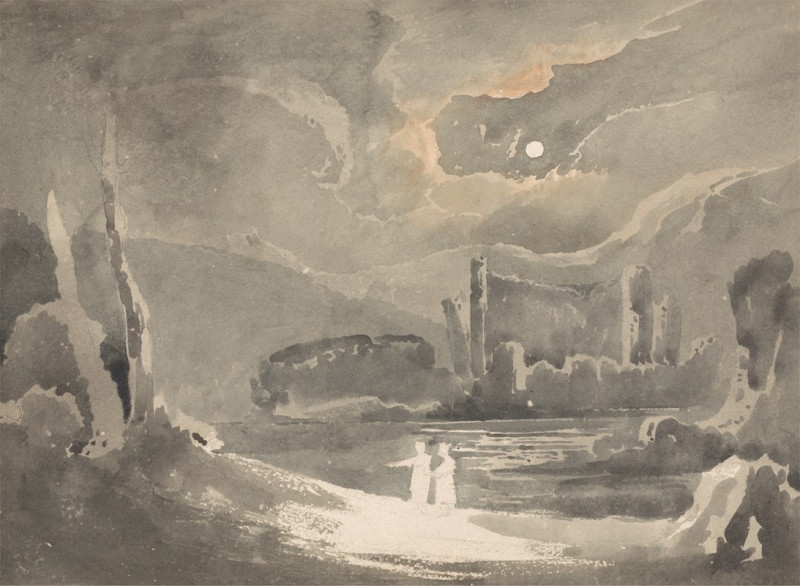 Moonlit Landscape with a Ruined Castle (between 1820 and 1830) reproduction of painting by John Martin. ALL GICLEE PRINTS