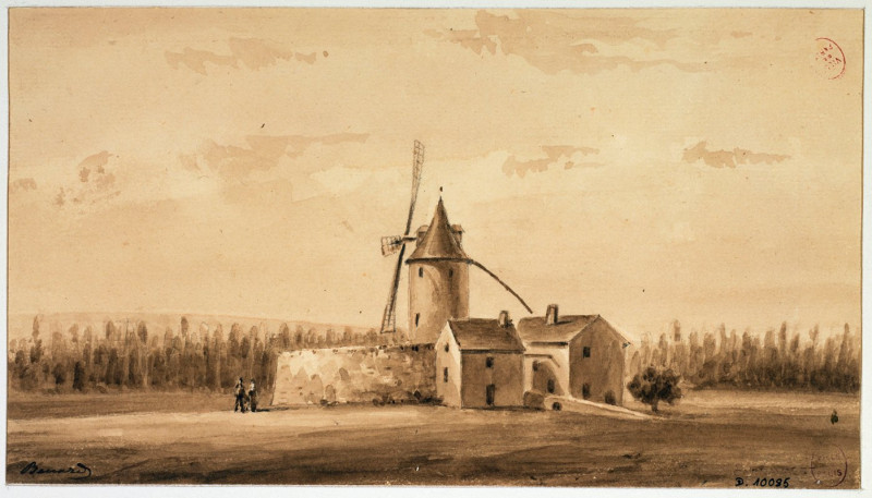 Moulin de Longchamp. (1831) reproduction of painting by Auguste-Sébastien Bénard. ALL GICLEE PRINTS