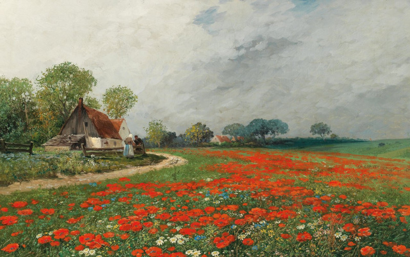 A Poppy Field with Daisies reproduction of painting by Adolf Kaufmann. ALL GICLEE PRINTS