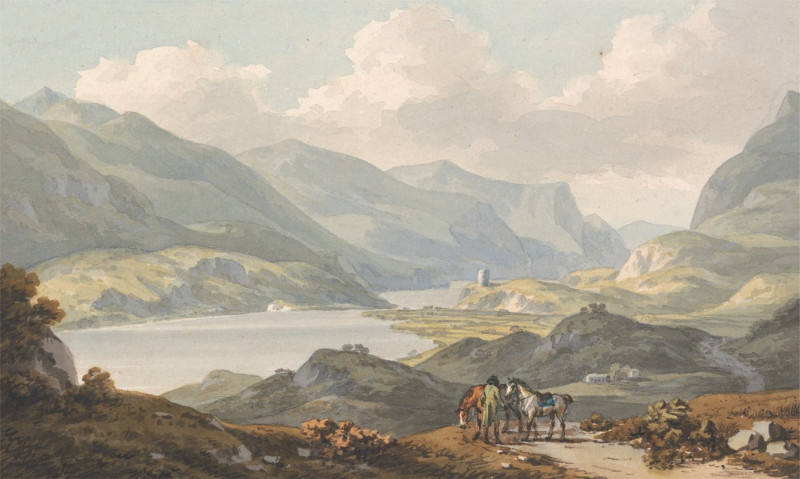 The Lakes of Llanberis – from the Road from Caernarfon Going to Llanberis, Caernarfonshire (1792) reproduction of painting by...