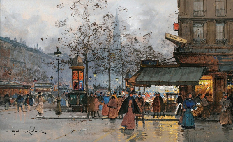 Boulevard Animé À Paris reproduction of painting by Eugène Galien-Laloue. ALL GICLEE PRINTS