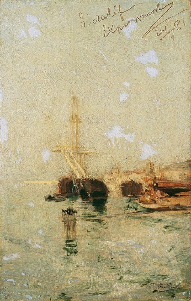 August von Pettenkofen reprodukcija Studie aus Venedig mit Schiff (1881), VISOS REPRODUKCIJOS , paveikslai, reprodukcijos int...