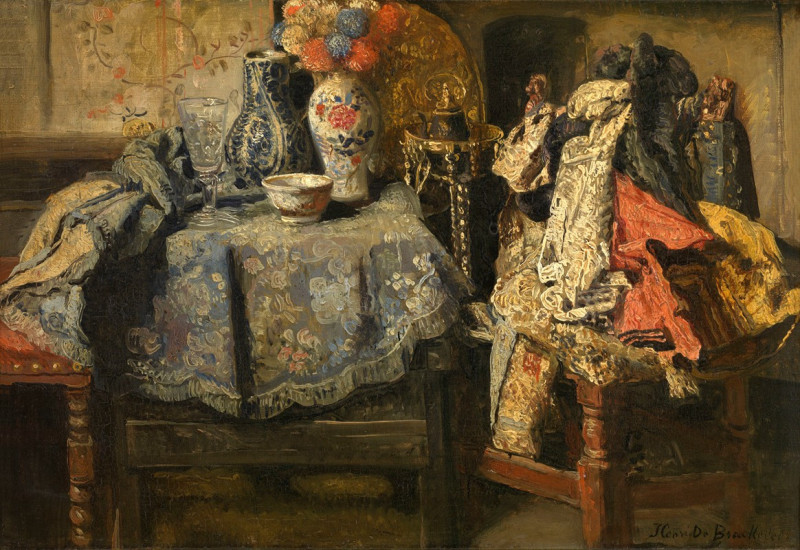 Still Life Requisites (1885) reproduction of painting by Henri de Braekeleer. Still-life