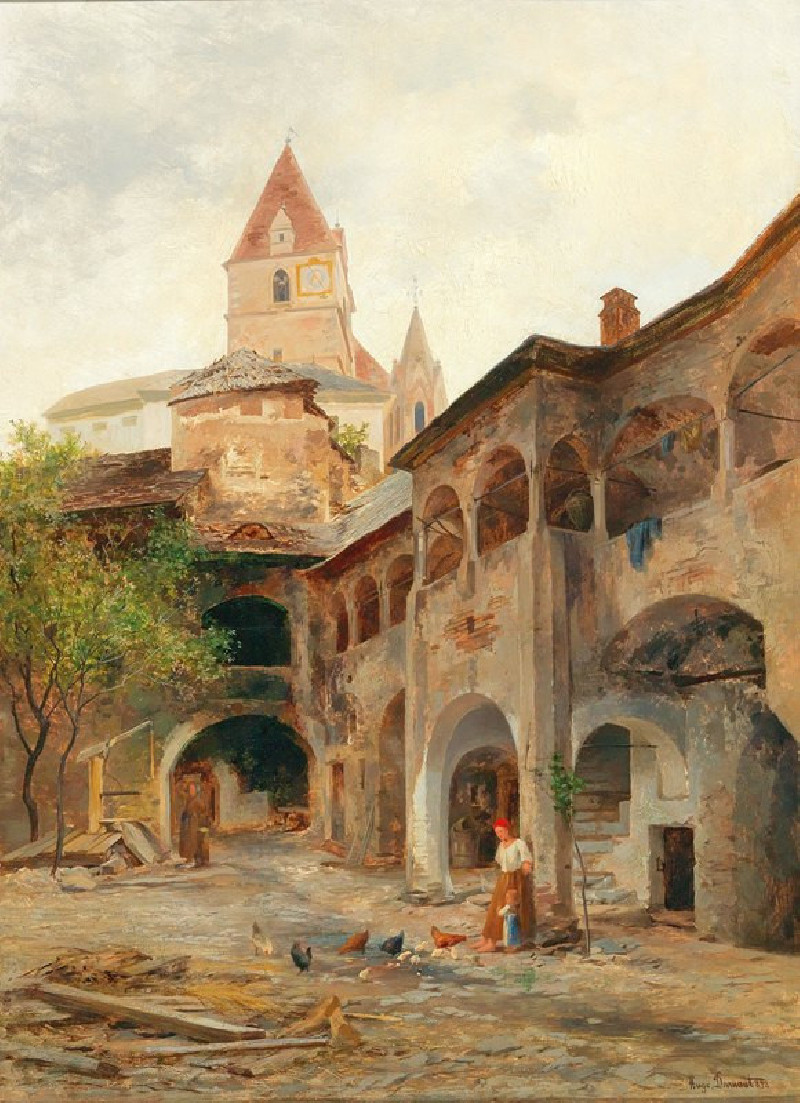 A view of the Theissenhoferhof in Weissenkirchen reproduction of painting by Hugo Darnaut. ALL GICLEE PRINTS