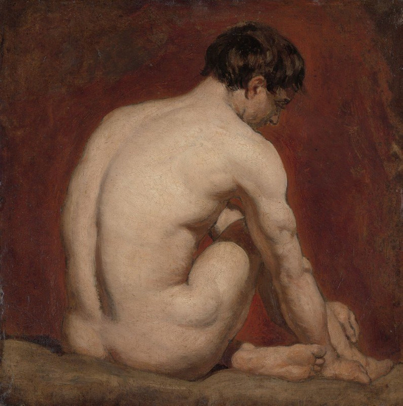 William Etty reprodukcija Male Nude, Kneeling, from the Back, Aktas , paveikslai, reprodukcijos internetu