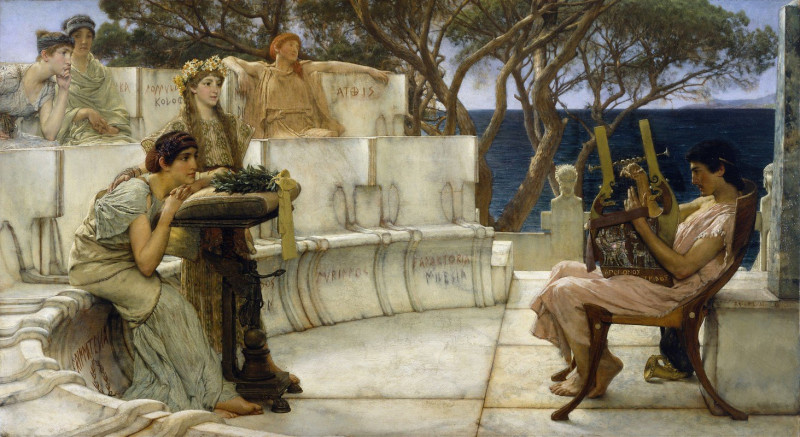 Lawrence Alma-Tadema reprodukcija Sappho and Alcaeus (1881), VISOS REPRODUKCIJOS , paveikslai, reprodukcijos internetu