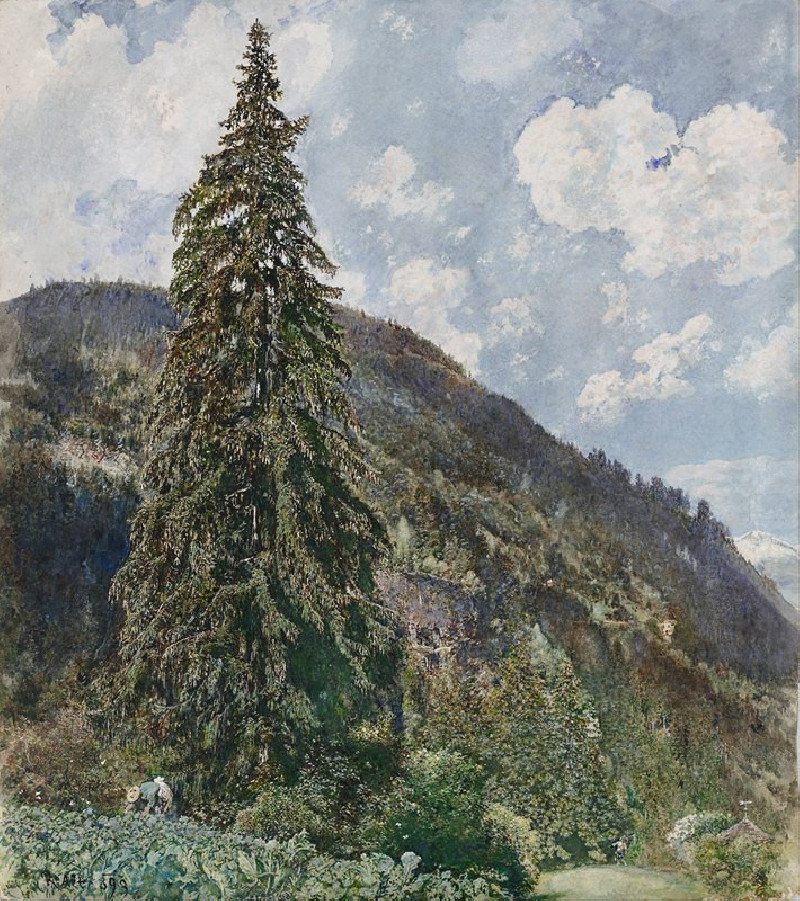 The old Spruce in Bad Gastein (1899) reproduction of painting by Rudolf von Alt. ALL GICLEE PRINTS