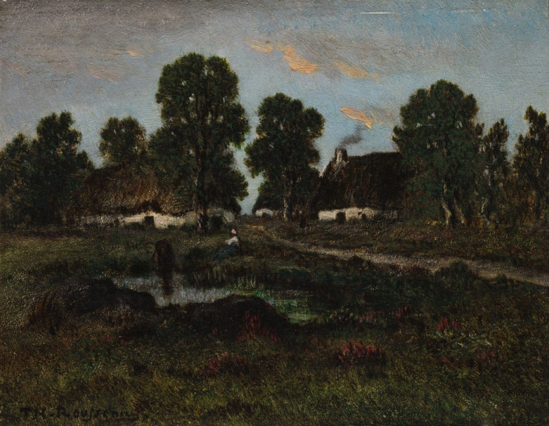 Cottages Near Larchant (not dated) reproduction of painting by Théodore Rousseau. ALL GICLEE PRINTS