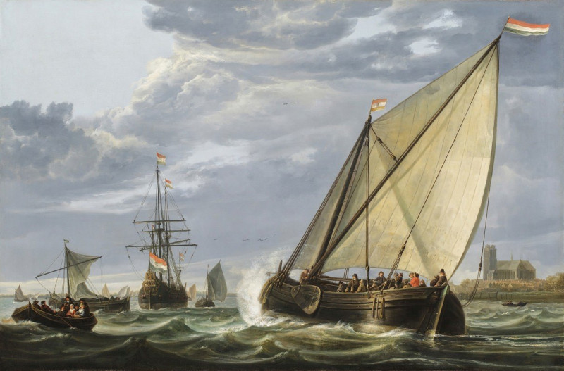 Shipping on the Maas, Dordrecht (early 1650s) reproduction of painting by Aelbert Cuyp. ALL GICLEE PRINTS