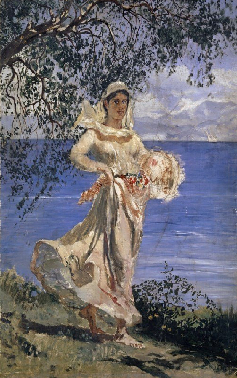 Young Woman in Full Figure at a Lake-shore (Diamantina) (1884) reproduction of painting by Frank Buchser. ALL GICLEE PRINTS