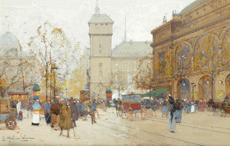 La Place Du Chatelet reproduction of painting by Eugène Galien-Laloue. ALL GICLEE PRINTS