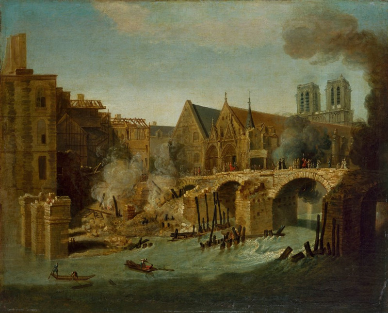 Jean-Baptiste Oudry reprodukcija Le Petit-Pont, après l’incendie de 1718 (1718), VISOS REPRODUKCIJOS , paveikslai, reprodukci...