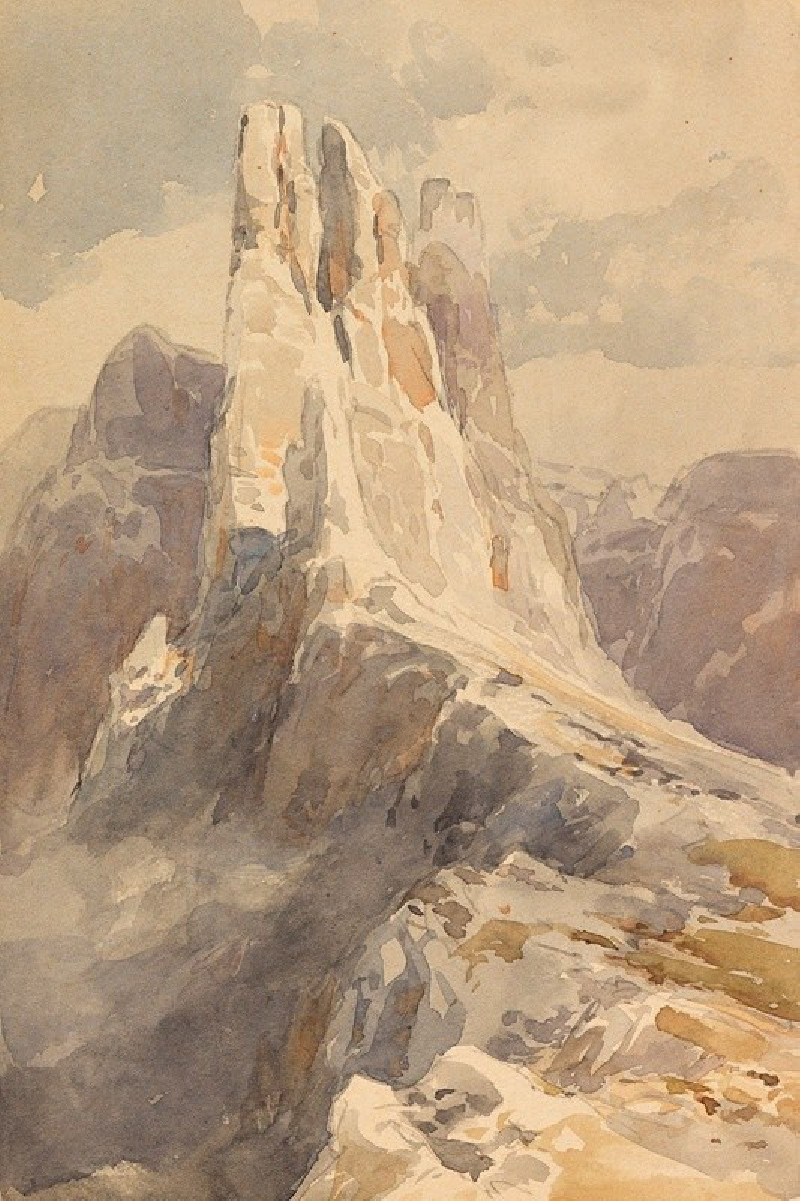 Blick auf die Vajolet-Türme in den Dolomiten (1905) reproduction of painting by Edward Theodore Compton. ALL GICLEE PRINTS