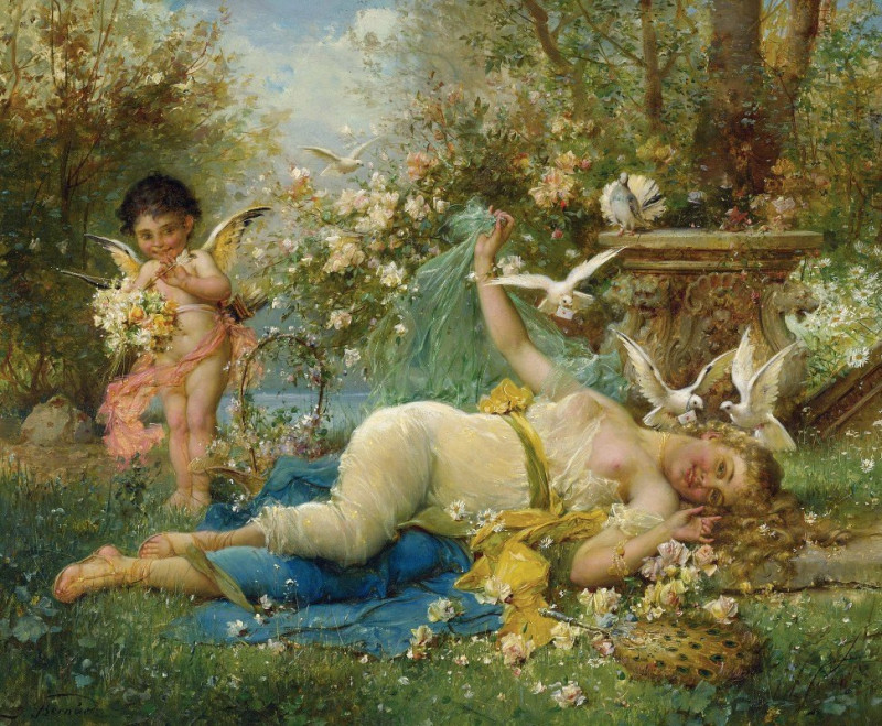 Venus And Cupid reproduction of painting by Hans Zatzka. ALL GICLEE PRINTS