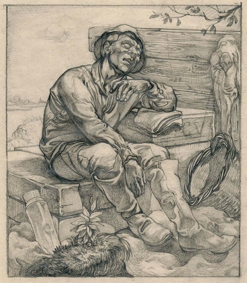 Resting dike worker reproduction of painting by Johannes Josephus Aarts. ALL GICLEE PRINTS