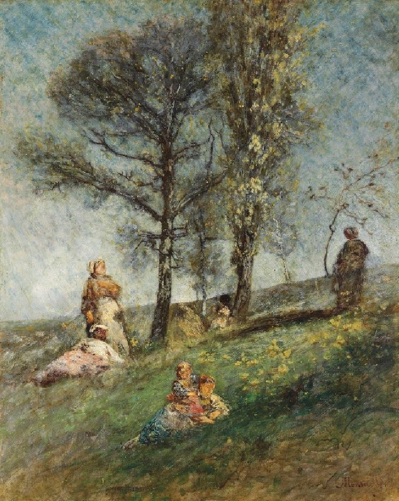 A Young Family Under Trees On A Hill reproduction of painting by Adolphe Monticelli. ALL GICLEE PRINTS