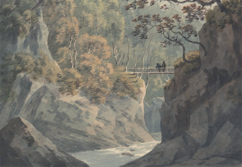 Alpine Bridge and Woodland Scenery near Pistil y Maw reproduction of painting by John Warwick Smith. ALL GICLEE PRINTS