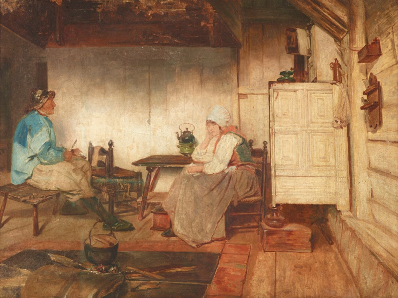 Interior of a Marken fisherman’s cottage (circa 1871) reproduction of painting by Petrus van der Velden. ALL GICLEE PRINTS