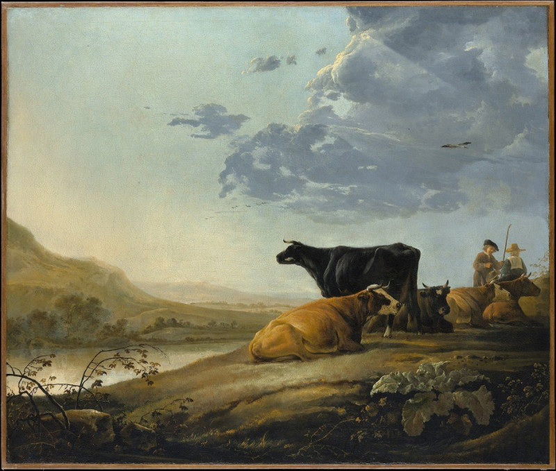 Young Herdsmen with Cows (ca. 1655–60) reproduction of painting by Aelbert Cuyp. ALL GICLEE PRINTS