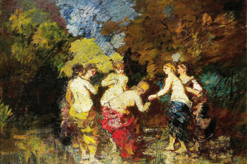 six bathers reproduction of painting by Adolphe Monticelli. ALL GICLEE PRINTS