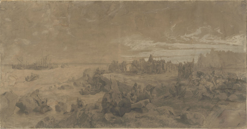 Vikings setting up a Memorial Stone to the Fallen (1857-1858) reproduction of painting by Hans Gude. ALL GICLEE PRINTS