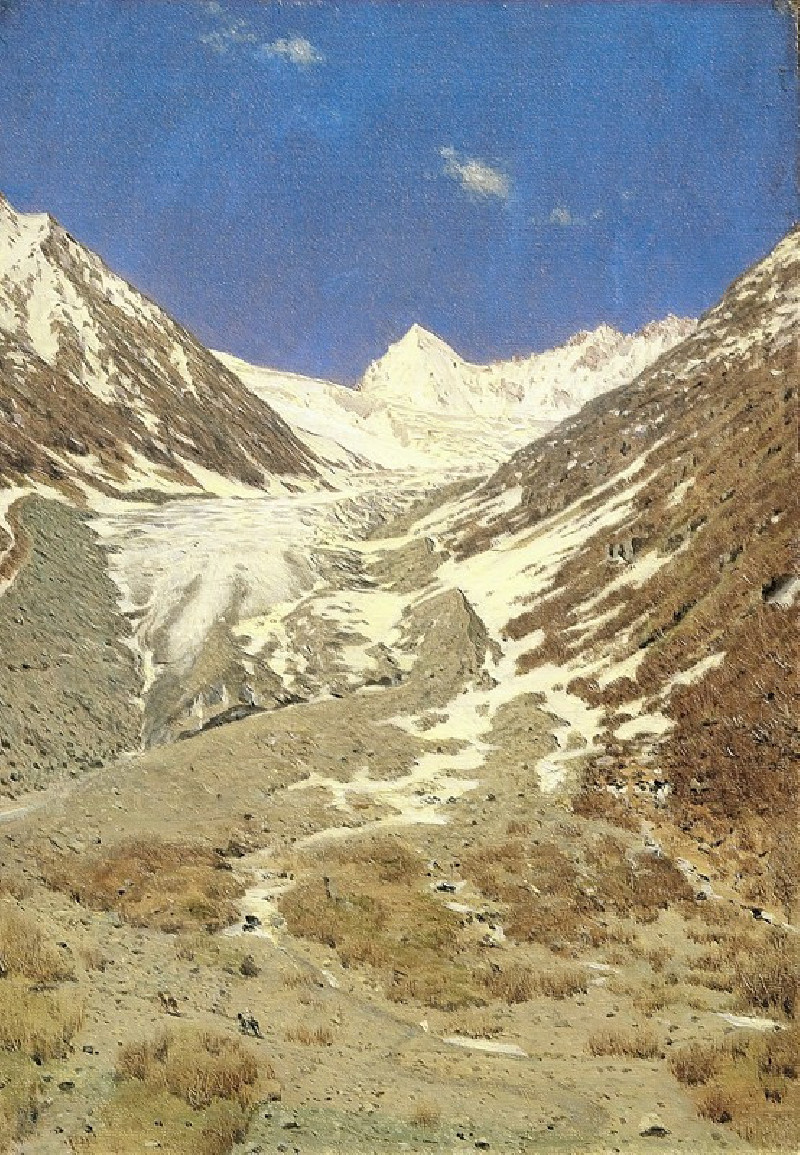 The glacier on the way from Kashmir to Ladakh (Study) (1875) reproduction of painting by Vasily Vereshchagin. ALL GICLEE PRINTS