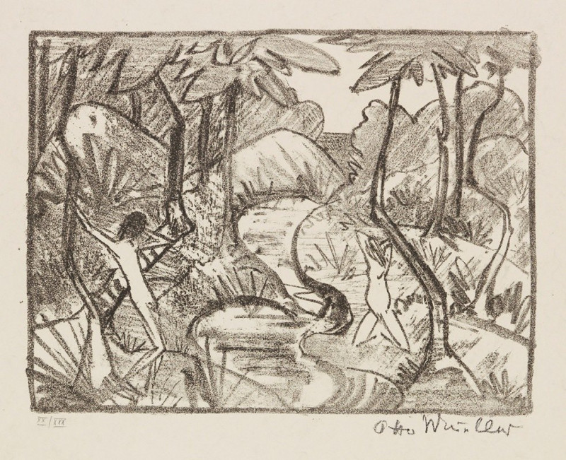 Otto Mueller reprodukcija Zwei Figuren am Waldbach 2 (Waldlandschaft) (1921), VISOS REPRODUKCIJOS , paveikslai, reprodukcijos...