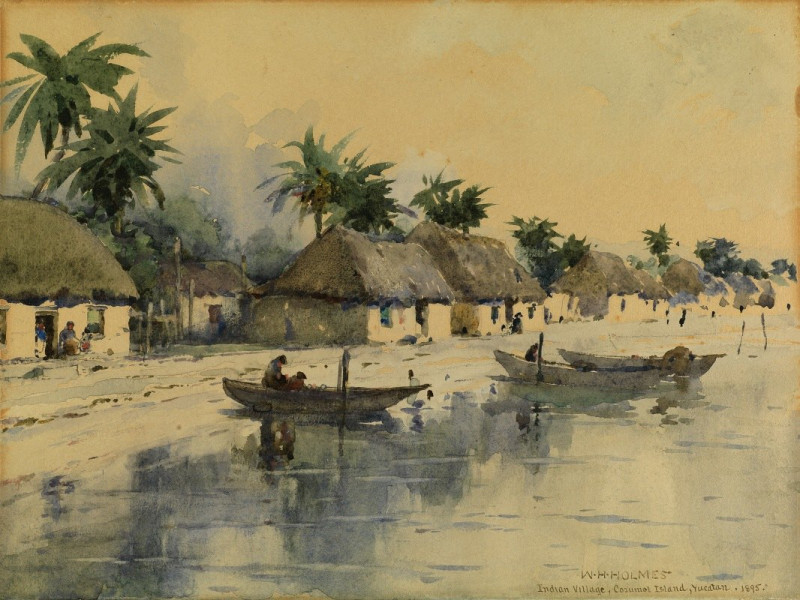 Indian Village, Cozumel Island, Yucatan reproduction of painting by William Henry Holmes. ALL GICLEE PRINTS