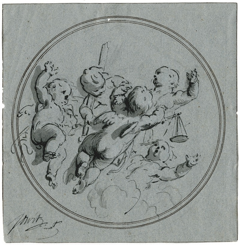 Putti met de attributen van de rechtvaardigheid reproduction of painting by Jacob de Wit. ALL GICLEE PRINTS