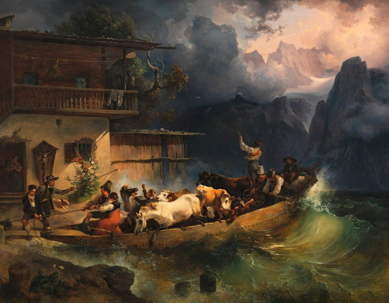 Ein Alpenschiff im Sturm (1834) reproduction of painting by Friedrich August Matthias Gauermann. ALL GICLEE PRINTS