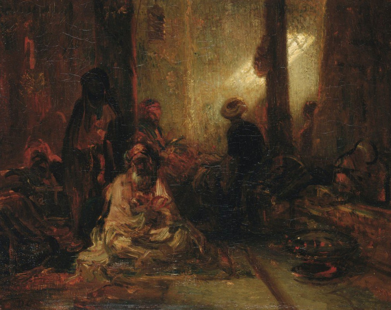 Interior of a Turkish Cafe reproduction of painting by Alexandre-Gabriel Decamps. ALL GICLEE PRINTS