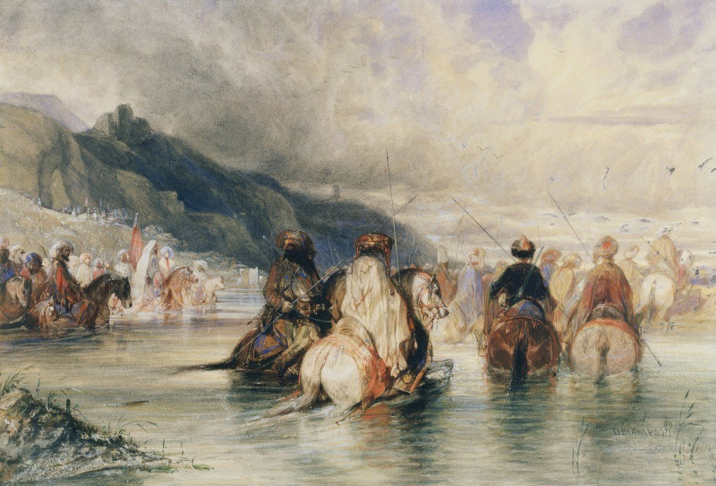 Crossing the River (c. 1841) reproduction of painting by Alexandre-Gabriel Decamps. ALL GICLEE PRINTS