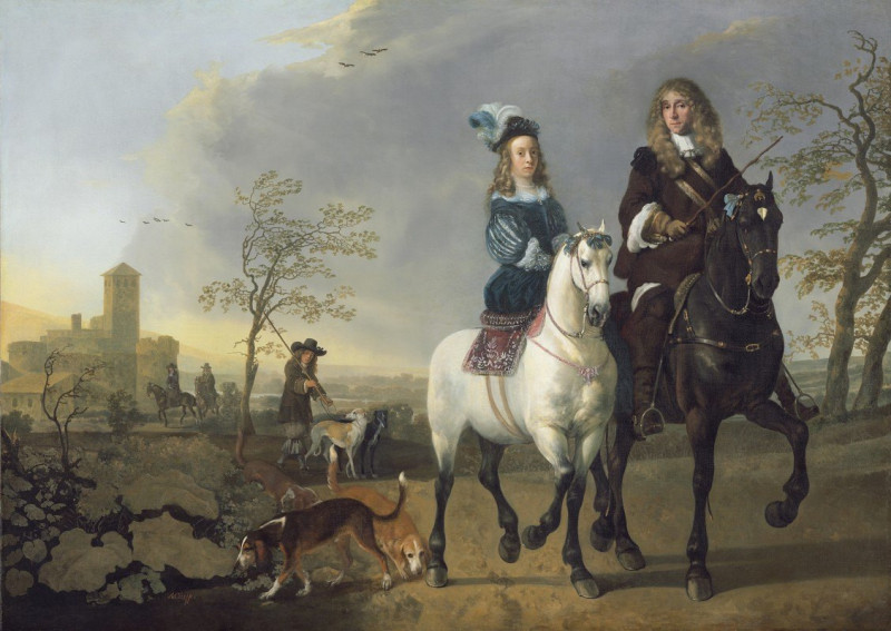 Lady and Gentleman on Horseback (c. 1655) reproduction of painting by Aelbert Cuyp. ALL GICLEE PRINTS