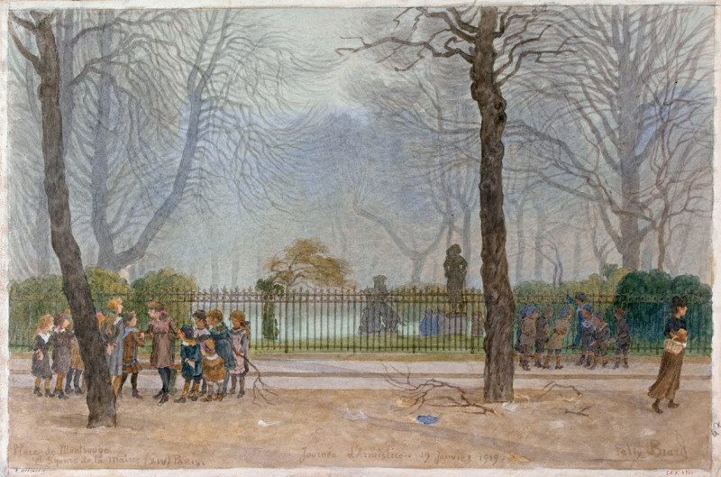 Place de Montrouge et Square de la Mairie (XIV) Paris. (1919) reproduction of painting by Félix Brard. ALL GICLEE PRINTS