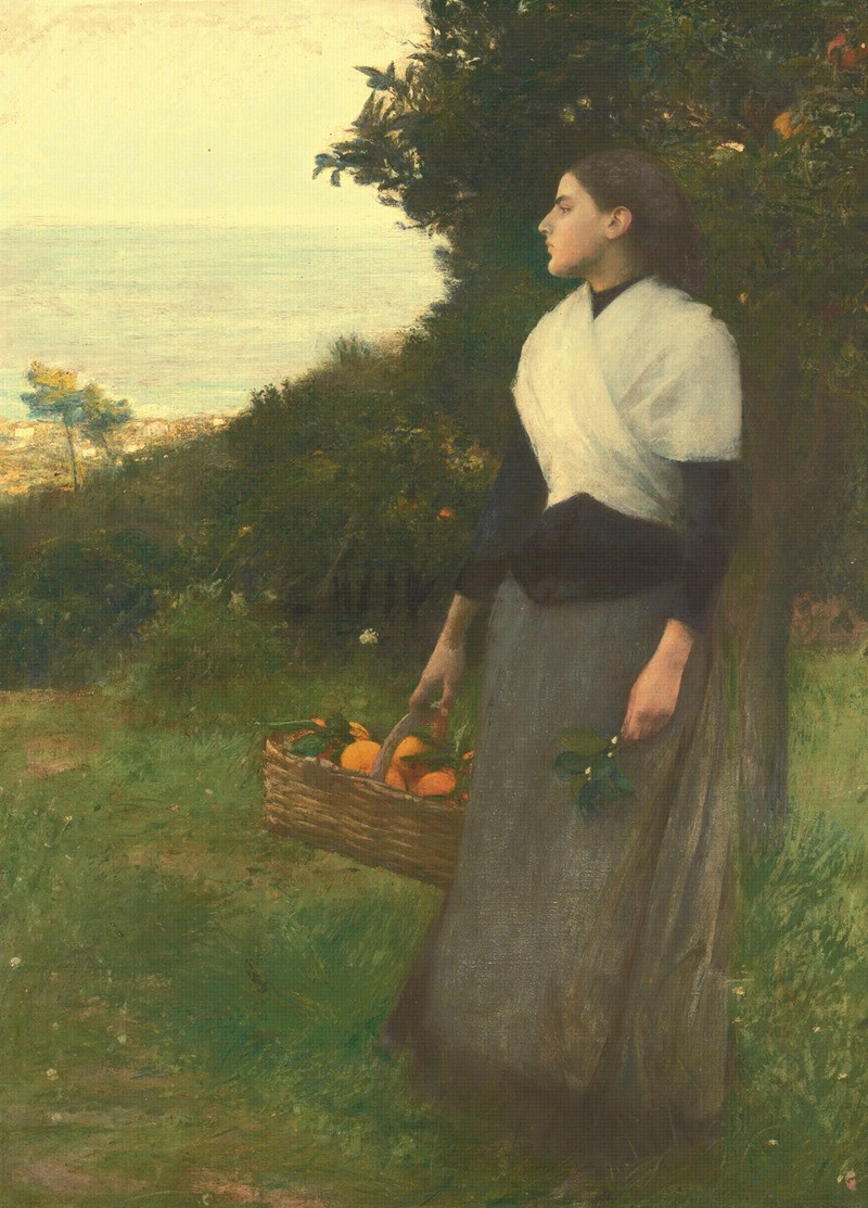 Young Woman in a Garden of Oranges (1891) reproduction of painting by Pascal-Adolphe-Jean Dagnan-Bouveret. ALL GICLEE PRINTS