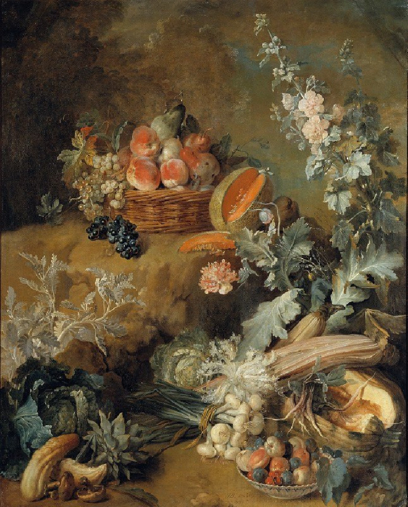 Still Life of Fruits and Vegetables (1721) reproduction of painting by Jean-Baptiste Oudry. Still-life