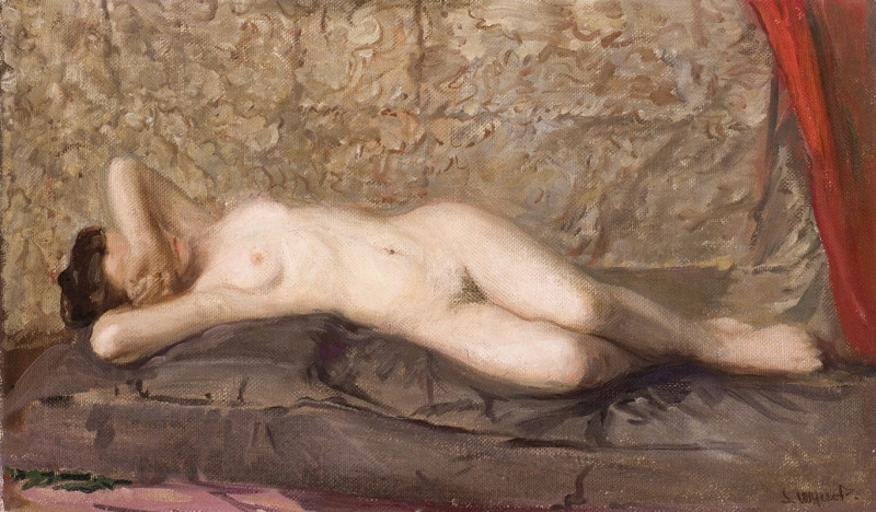 Nude Woman Lying (circa 1908) reproduction of painting by Leon Wyczółkowski. Nude